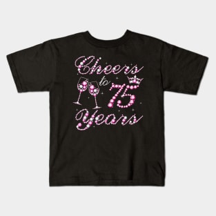 Cheers To 75 Years 1957 75th Birthday Queen Pink Diamond Kids T-Shirt